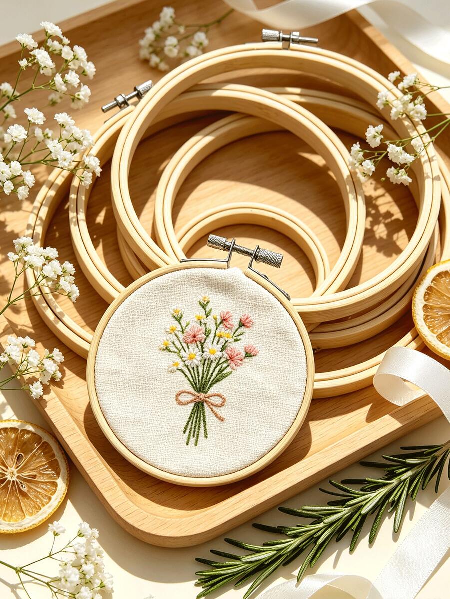 Natural Bamboo Adjustable Screw Embroidery Hoop, Available In 8/10/13/15/18/20cm Multiple Sizes, DIY Embroidery Sewing Frame, Suitable For Handmade Crafts, Decorative Making And Home Embroidery - Bamboo Sling - View 1