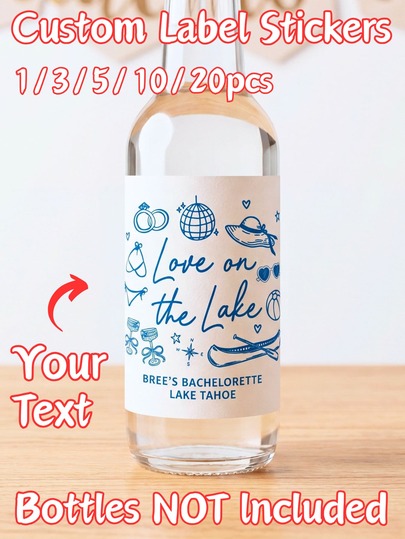 1/12/24/36/48/60pcs Customized Lakeside Bachelorette Party Wine Bottle Label Stickers, Personalized Name & Location Wine Bottle Decals, Suitable For Lakeside Bachelorette Trip, Bridal Shower, Summer Bachelorette Party, Beach Wedding Favors, Autumn Wedding Decor
