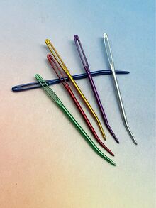 DIY Woven 6-Color Large Eye Aluminum Curved Needles, Set Of 6, Red Yellow Green Silver Purple Multi-Color, Smooth Rust-Proof, Curved Tip Design, Suitable For Sewing Yarn And Making Crochet Dolls, Essential Sewing Accessory For Hand Knitting - Large-eye Aluminum Bent Needle - View 2