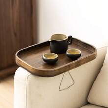 1pc Bamboo Sofa Armrest Tray, Rectangular Shape, Sofa Side Table That Can Be Fixed On The Sofa Armrest - Brown - View 1