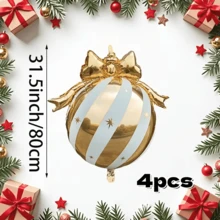 4pcs Christmas Bow Aluminum Foil Hanging Ball Set, Red, Green, Gold, Multicolor Optional, Festive Color Scheme, Suitable For New Year, Christmas Home Decor, Yard Decor, Party Decor, Holiday Decor - 4-pack Bow Hanging Ornaments - View 10