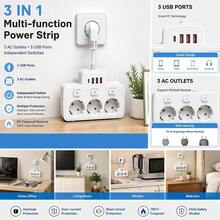 歐標壁掛式電源插座，3個AC插孔、3個USB接口與1個Type C接口，2500W，開關控制，黑色/白色，短線柔性設計，防彎折，適用於各種複雜狹小環境，單大間距防止纏繞 - 查看 2
