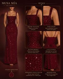 Burgundy Sparkly Sequin Evening Maxi Dress - 酒紅色 - 查看 10