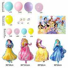 New Cartoon Princess Theme Birthday Party Decoration Set, Large Princess Character Foil Balloons, Soft Color Latex Balloons And Princess Backdrop, Suitable For Birthday Party Supplies - As Shown In the Figure - View 10