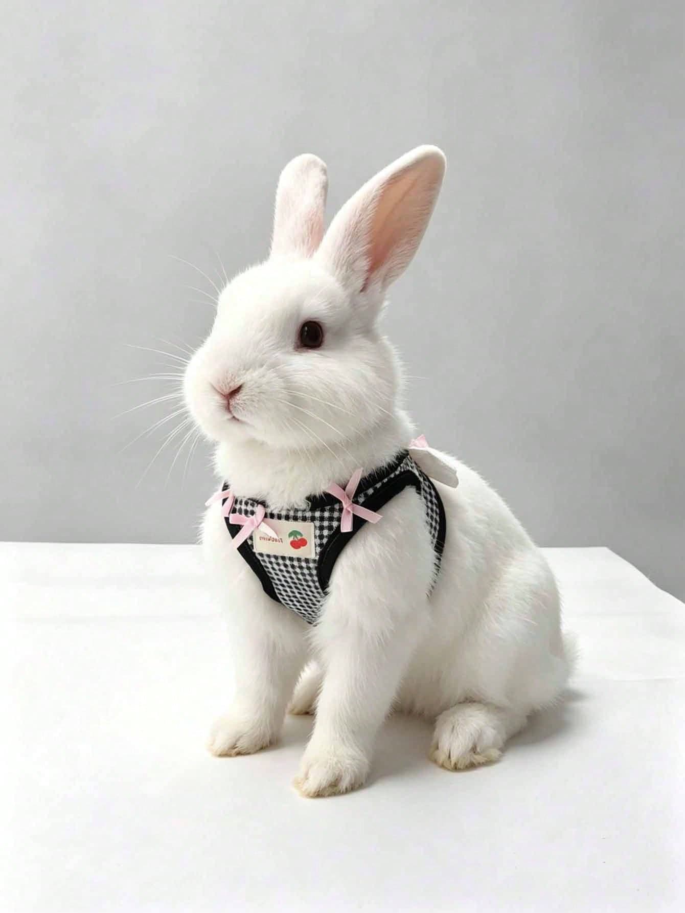 1 Set Cute Pink Plaid Rabbit Vest-Style Leash With Wing Decoration, Adorable And Fun Pet Leash (Suitable For Small Pets Only) - Multicolor - View 1
