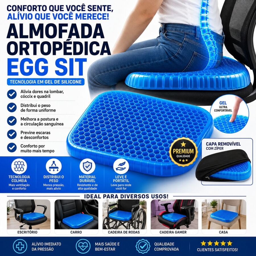 Almofada assento Ortopédica em Gel Conforto Inteligente - Azul - Visão 1