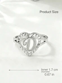 1pc Vintage Minimalist Windmill Lace Heart Hollow Letter Adjustable Brass Ring, 26 Letters Available, Street Hip-Hop Unisex Style Finger Ring, Suitable For Daily Commute Wear, Holiday Gift Charming Jewelry Accessory (Avoid Contact With Water) - Yellow Gold - View 2