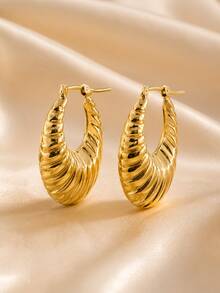 1 par de pendientes de aro curvos con rayas y capas elegantes y exquisitos para mujer, pendientes de lujo para fiestas, resistentes y favorecedores para el rostro en 3D - pendientes - Ver 7