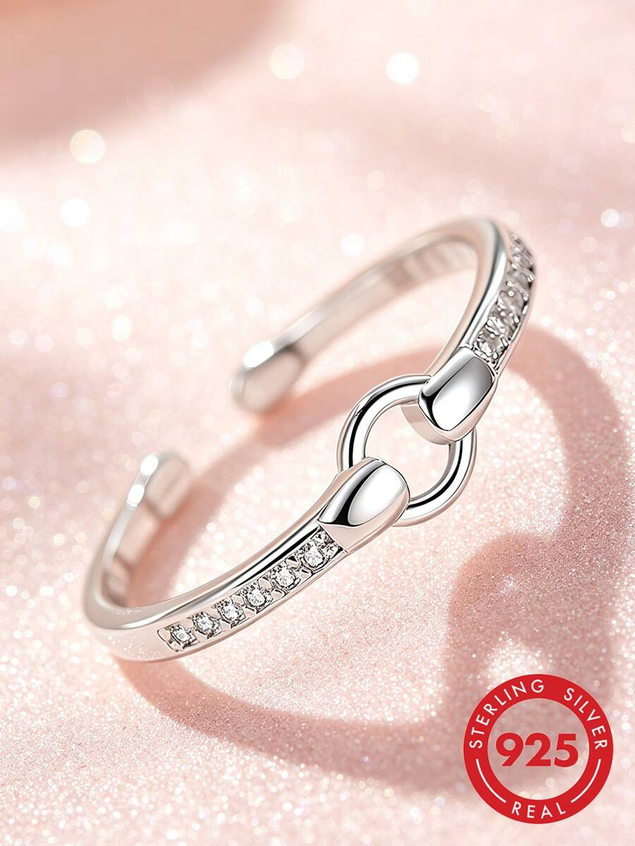1pc S925 Sterling Silver Minimalist Luxury Hollow Geometric Rhinestone Ring, Korean Style Fashion Personalized Ins Cool Niche Design Exquisite Versatile Elegant High-End Ring, Casual Party Gift Accessory Birthday Present
