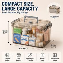 1PC Capacity Clear Storage Box With Sturdy Handle, Secure Lid Organizer For Medicine, Cosmetics, Snacks, Stationery And Household Essentials - Gray - 查看 3
