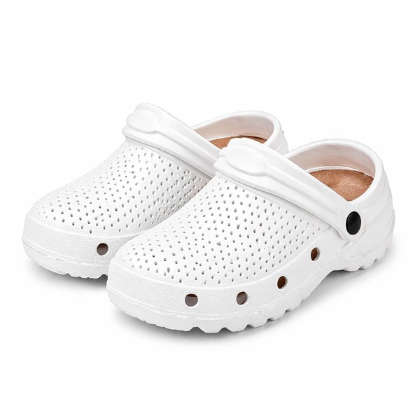 Zuecos de trabajo blancos cómodos y ligeros, calzado con perforaciones y tira trasera, fácil de poner, ideal para enfermería, hostelería