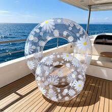 Inflatable Daisy Swim Ring, PVC Material Inflatable Pool Float, Pool Tube, Adult Beach Swimming Party Float, Summer Beach Bachelor Party Pool Party Supplies - White - View 6