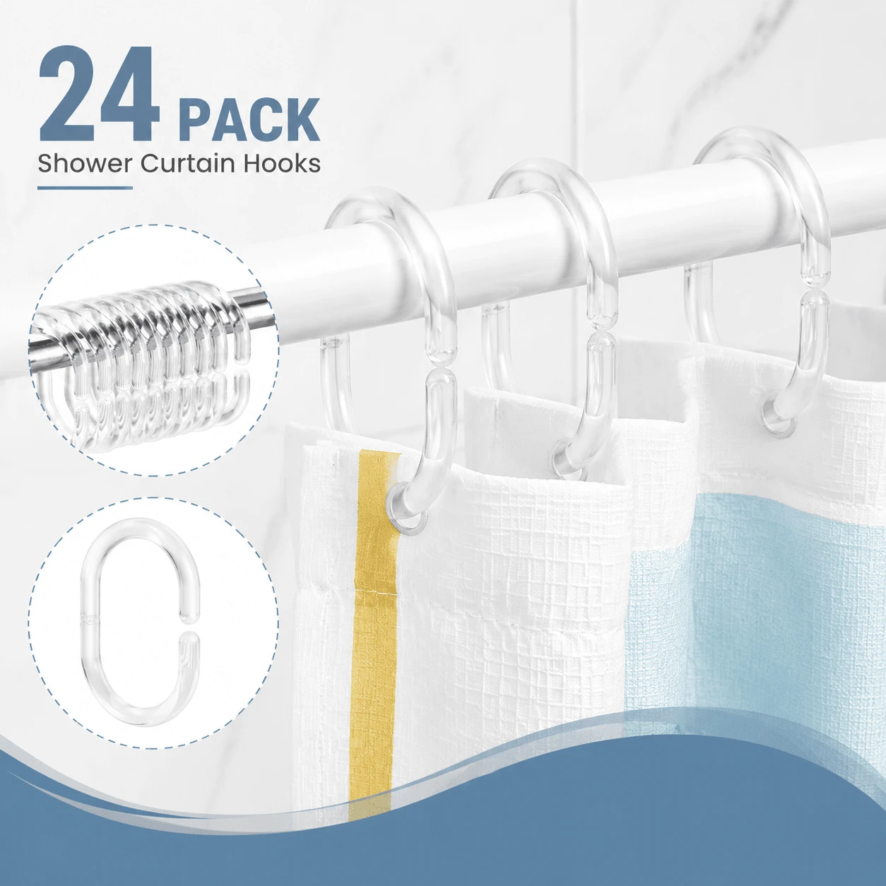 24 Pack Clear Plastic Shower Curtain Hooks – C‑Shaped Rust‑Resistant Rings, Lightweight & Quiet Glide – Versatile Bathroom Accessories For Shower Rod, Window Curtain, Dressing Room – Value Pack, Easy To Use, Durable (Transparent Color) - Transparent - View 1