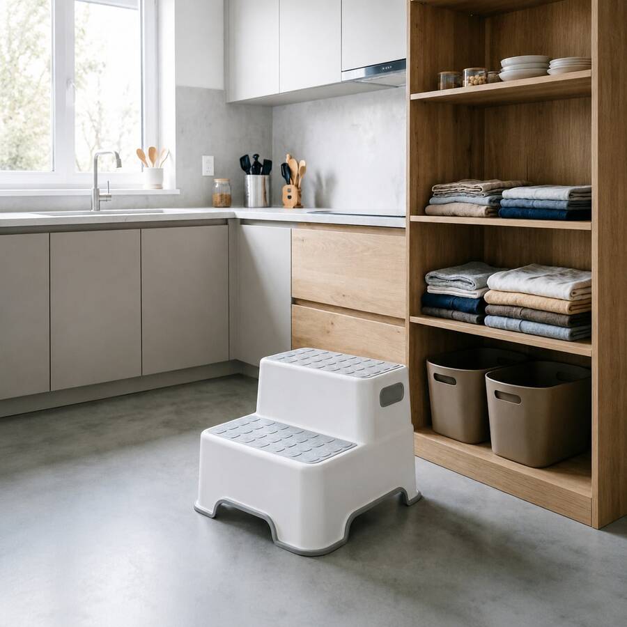 Compact Two-Step Stool With Reinforced Structure And Non-Slip Base Edging - Multicolor - View 1