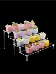 3-Tier Trapezoid Acrylic Display Stand, Home Storage Display Rack, Jewelry & Cosmetics Display Stand, Multi-Layer Transparent Display Rack, Cake Stand, Perfume Stand, Home Decor, Travel Essential - Multicolor - View 12