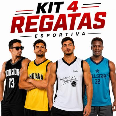 Kit 4 Camisetas Regata Basquete Masculina  Leve e Confortável Moda Esportiva Academia Treino