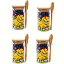 4/8/12個入附蓋燕麥早餐杯（9.85oz/280ml）備餐玻璃罐，適用於奇亞籽、布丁與優格 - 查看 8