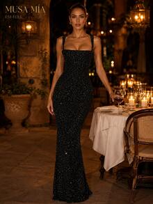 Black Sparkly Sequin Bodycon Maxi Dress - 黑色 - 查看 1