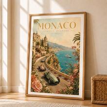 1pc Vintage Monaco Poster, Retro Mediterranean Riviera Racing Car Landscape Wall Art Print, Unframed Matte Paper Poster For Bedroom Living Room Decor - 1PC - View 3