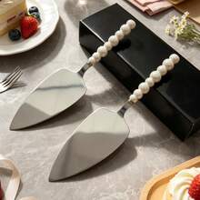 2pcs Ceramic Pearl Shaped Handle Stainless Steel Cake Spatula, Baking Tool, Dessert Server, Pizza Server, Pastry Server, Suitable For Wedding, Birthday, Party - Multi-Functional Kitchen Utensil For Home, Restaurant, Hotel - View 8
