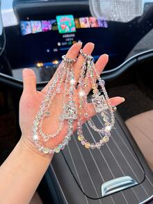 Iridescent Crystal Bead Keychain, Rhinestone Perfume Bottle Pendant With Double-Strand Bead Chain, Universal Car Rearview Mirror, Keychain, Handbag And Phone Case Accessory, Luxury Sweet Women's Decorative Gift - A - View 8