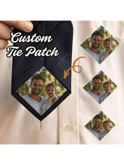 Remendo de Gravata com Foto Personalizada, Autocolante Memorial Personalizado para Gravata, Decoração de Gravata para Casamento, Presente para Pai, Avô, Pai do Noivo, Dia dos Namorados, Presente para o Dia do Pai