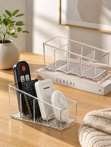 1pc Transparent Plastic TV Remote Control Storage Box, Non-Slip Base Desktop Organizer, Universal For Office, Workspace, Dorm, Multi-Functional Stationery Storage Organizer, Back To School Essential - Multicolor - View 1