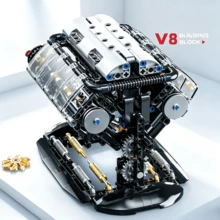 V8 Engine Building Block Set, V8 Mechanical Model Assembly Toy, Black & Silver Tech Style Car Engine Structure Design, With Transparent Cylinder, Piston And Exhaust Details, DIY Engineering Model, Desktop Decoration, Collectible Display Gift - Multicolor - View 3