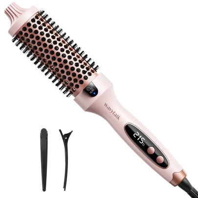 wavytalk Heated Round Brush With 2 Hair Clips, Ionic Thermal Hair Styling Brush With Digital Temp Display, Volumizing Curling Iron Brush For Salon Blowout, Professional Hair Waver Styler