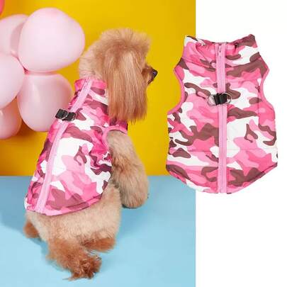 1pc Pet Clothes Autumn/Winter Fashion Vest Colorblock Camouflage Zipper With Leash Hole Bichon Poodle Ski Suit Dog Clothes Pet Clothes