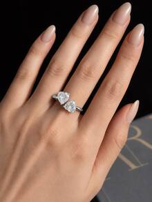 ConiiW A 2-Carat Moissanite Heart-Shaped Adjustable Women's Ring In 925 Sterling Silver, Perfect For Everyday Wear, Dates, Parties, And More. - Silver - View 3