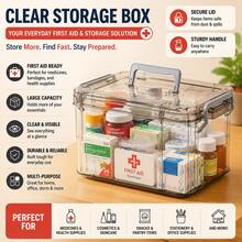 1PC Capacity Clear Storage Box With Sturdy Handle, Secure Lid Organizer For Medicine, Cosmetics, Snacks, Stationery And Household Essentials - Gray - 查看 1