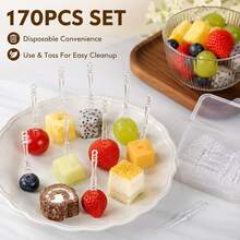 170pcs Multiple Packs Plastic Disposable Transparent Fruit Forks, Bamboo Joint Design Cake Dessert Picks, Clear Mini Food Picks For KTV, Bar, Party, Buffet, Fruit Plate, Dessert Table And Event Use - 1pcs - View 5