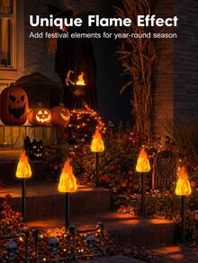 2/4pcs Solar LED Flame Torch Ground Stake Light, Flickering Flame Solar Garden Light, Outdoor Waterproof Landscape Pathway Lamp, Decorative Lawn Yard Patio Light, Camping Party Holiday Garden Decoration, Step Walkway Lighting, IP44 Weather Resistant - Warm Light - View 3