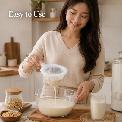 1pc Ultra-Fine Nylon Soy Milk Filter Spoon, Reusable Kitchen Strainer Bag With Long Handle, Smooth Mesh Filter For Soy Milk, Juice, Nut Milk, Tea, Fruit Pulp & Residue Removal, Wide Rim, Deep Filter Bag, Easy To Clean Daily Kitchen Tool