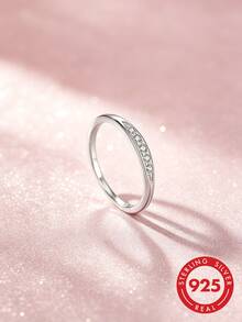 1pc S925 Sterling Silver Rhinestone Inlaid Super Shiny Thin Band Ring, Minimalist Luxury Personalized Elegant Ins Cold Style Niche Fashion High-End Versatile Finger Ring, Suitable For Daily Wear, Party, Vacation, Holiday And Other Occasions, Gift - Drilling Machine - View 3