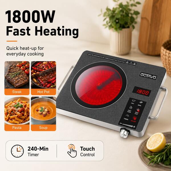 OCTAVO 1800 Watt Portable Burner, Electric Burner With 4 Hours Timer, Electric Hot Plate Touch Control Panel Adjustable Heating Power, Glass Cooktop For Cooking,Valentine's Day And Mother's Day Gifts.