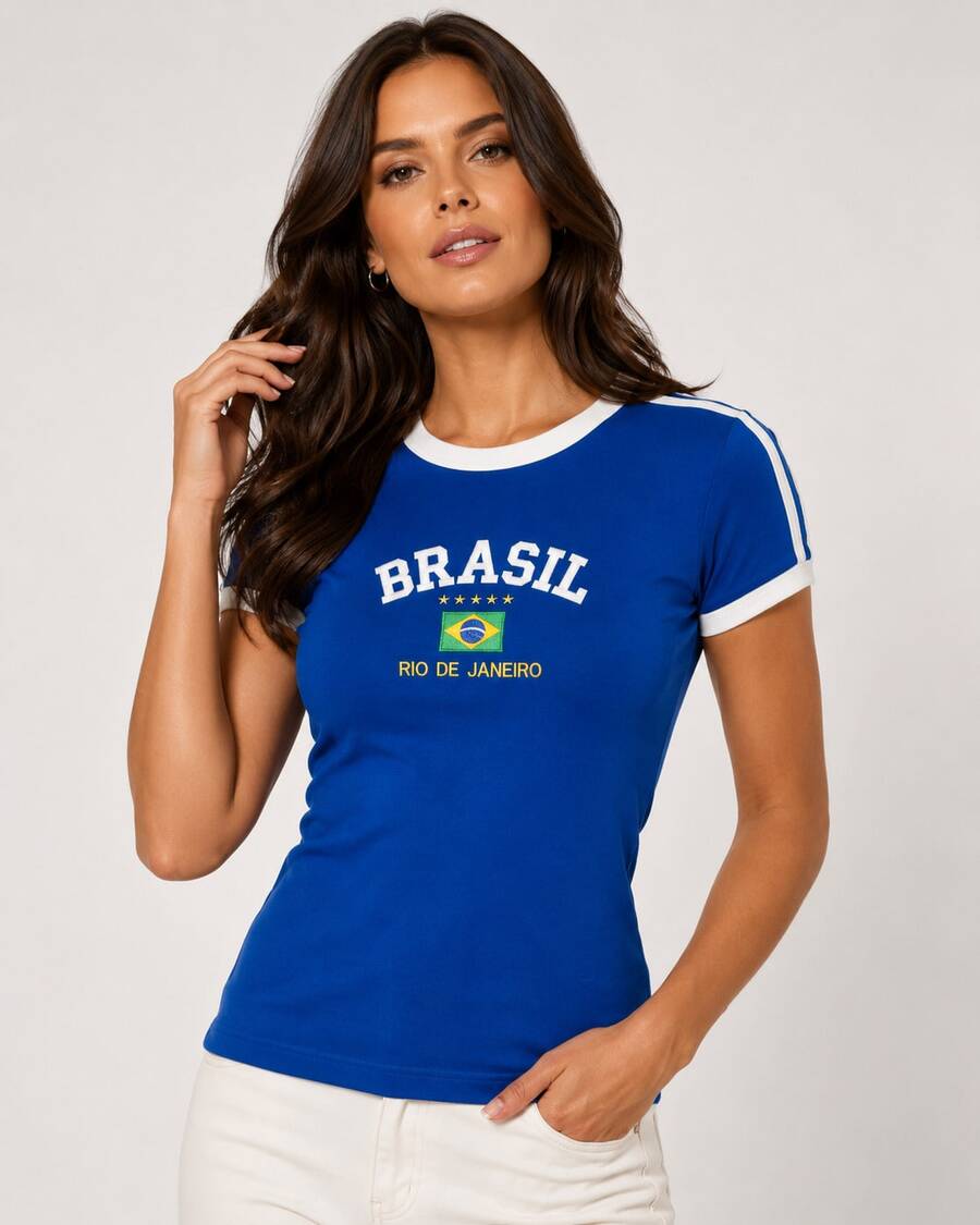 Women's Embroidered Brazil Shirt - azul real - Ver 1