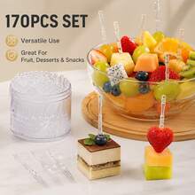 170pcs Multiple Packs Plastic Disposable Transparent Fruit Forks, Bamboo Joint Design Cake Dessert Picks, Clear Mini Food Picks For KTV, Bar, Party, Buffet, Fruit Plate, Dessert Table And Event Use - 1pcs - View 10