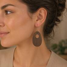 3 Pairs/Sets, Wooden Geometric Shape Women's Earrings, Vintage Style, Mother's Day Gift - Geometry - View 3