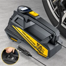 Carsun 22 氣缸高功率便攜式充氣機，含空氣壓縮機，150 PSI，4 段精確胎壓預設，自動關機功能，LED 燈，數位顯示（1 個絲，3 個接頭），適用於汽車、摩托車、足球及其他車輛配件 - 有線12V-DC(附把手) - 查看 2