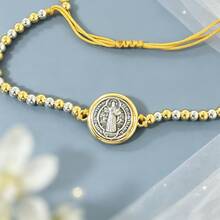 1pc St. Benedict Pendant Adjustable Beaded Bracelet, Women's Hand Jewelry, Suitable For Daily Casual Wear, Vacation And Gift Giving - Multicolor - View 4