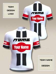 Jersey Sepeda Pria Custom, Kemeja Sepeda Warna Putih Blok, Atasan Sepeda Bergaris dengan Logo Tim yang Dipersonalisasi - Putih - View 2
