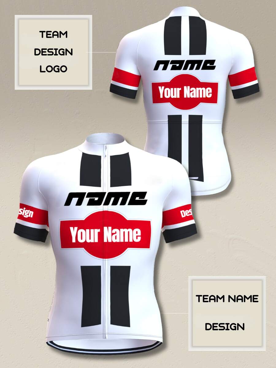 Jersey Sepeda Pria Custom, Kemeja Sepeda Warna Putih Blok, Atasan Sepeda Bergaris dengan Logo Tim yang Dipersonalisasi