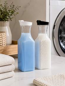 2/1pc Square Laundry Detergent Dispenser Bottle, 1500ml Capacity, Transparent Plastic Black And White, Laundry Detergent Dispenser, Transparent Storage Container, Soap Dispenser, Space-Saving Design, Includes 4 Removable Labels, Suitable For Laundry Room, Bathroom Storage, Autumn Home Decor, Bathroom Decoration - Transparent - View 4