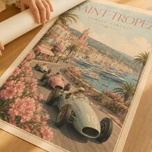 1pc Vintage Saint Tropez Sunlit Circuit Poster, Retro French Riviera Racing Car Coastal Landscape Wall Art Print, Unframed Matte Paper Poster For Bedroom Living Room Decor - 1PC - View 6