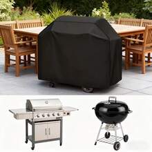 1 Stück schwarze Oxford-Stoff BBQ-Grillabdeckung, UV-beständige Outdoor-Grillabdeckung mit verstellbarem Kordelzug, passend für die meisten Terrassen- und Gartengrills - Schwarz - Übersicht 2