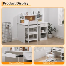 Escritorio Infantil de Estudio con Silla Ajustable – Blanco, con Estante, Panel Corcho y Bandeja – Mesa Escolar para Tareas y Aprendizaje (Niños 3–12 Años) - Blanco - Ver 5