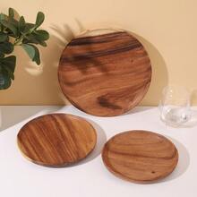 One Acacia Wood Round Dinner Plate Christmas Gift - Brown - View 2