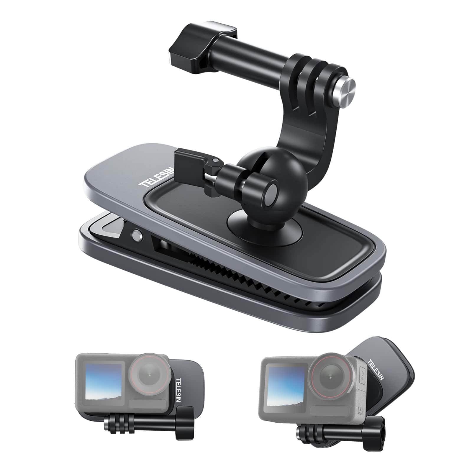 TELESIN 磁吸背包夾，適用 GoPro Hero、 Action 360 度旋轉肩帶磁吸支架，適用 Insta360 Ace Pro 2、X5、X4、X3、 Nano Action 6、5 Pro、4、3 Pocket 3